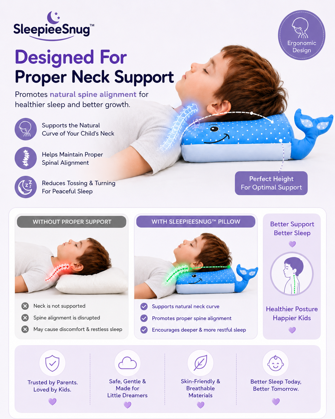 SleepieeSnug™ Memory Foam Comfort Pillow